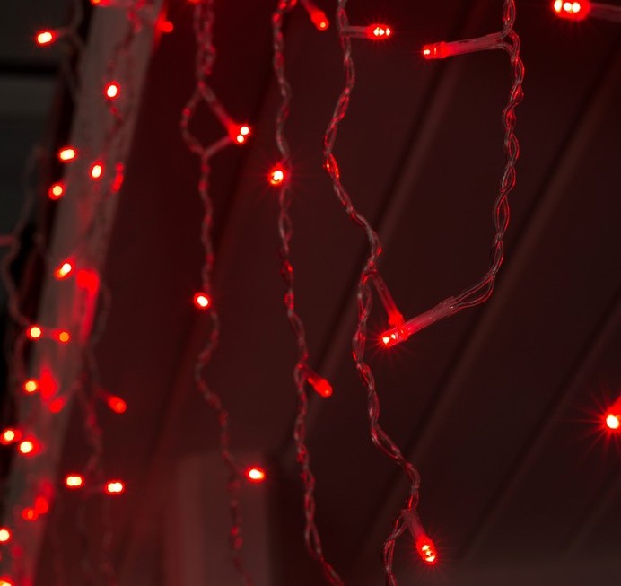 Гирлянда 'Бахрома' Ш:4,8м В:0,6м нить силикон, LED-180-220V, контр. 8 р. КРАСНЫЙ