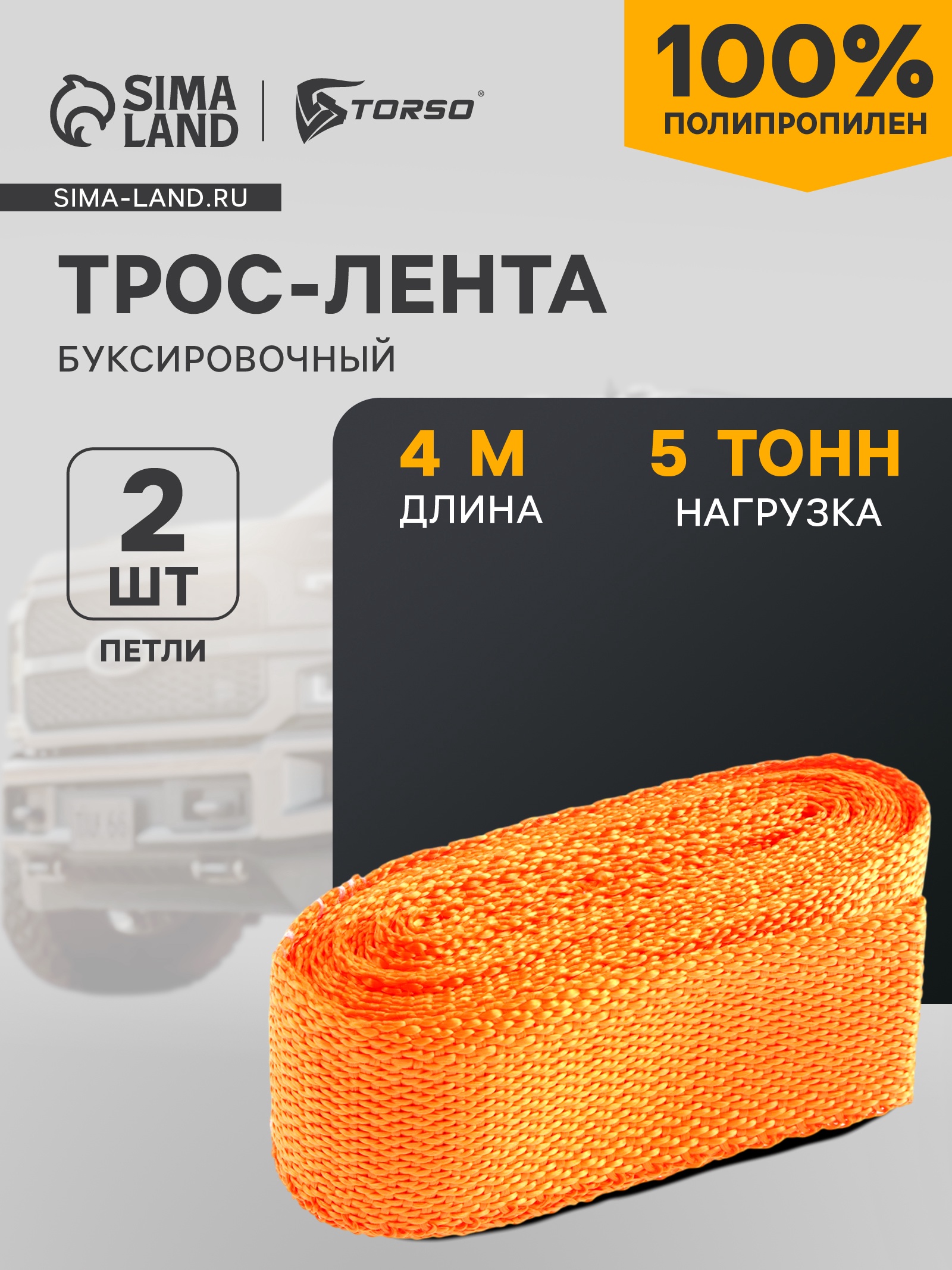 Трос-лента буксировочный 5т, 4м, 2петли, TORSO