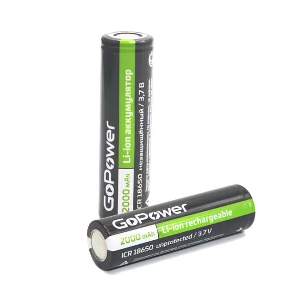 Аккумулятор 18650 3,6V 2000mAh без защиты плоск.конт. 'GoPower' 1шт