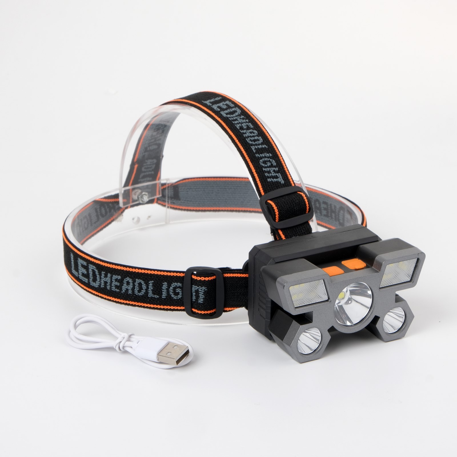 Фонарь налобный аккумуляторный, 1000мАч, 5Вт, 3LED, 4 режима, USB