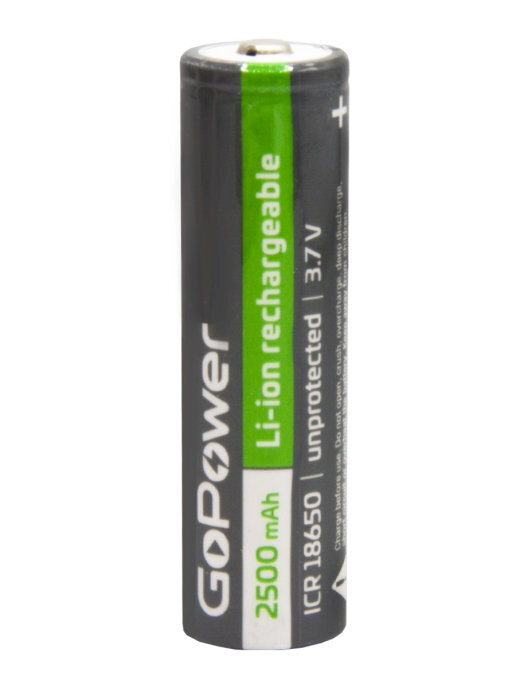 Аккумулятор 18650 3,7V 2500mAh без защиты, высокий конт. 'GoPower' 1шт