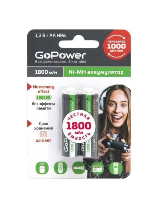 Аккумулятор GoPower АА 1.2V, 1800 mAh Ni-Mh, 1шт