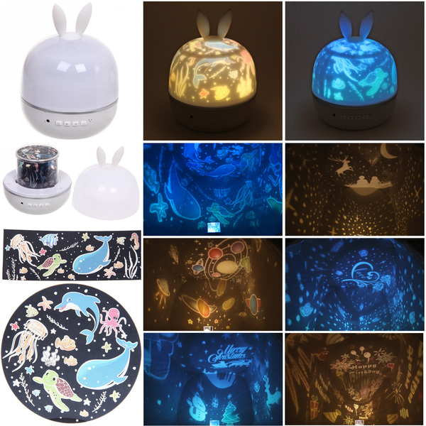 Диско-шар LED 'Зайка' 6 картинок 13*14см, 5 реж, 4хАAА, USB, RGB