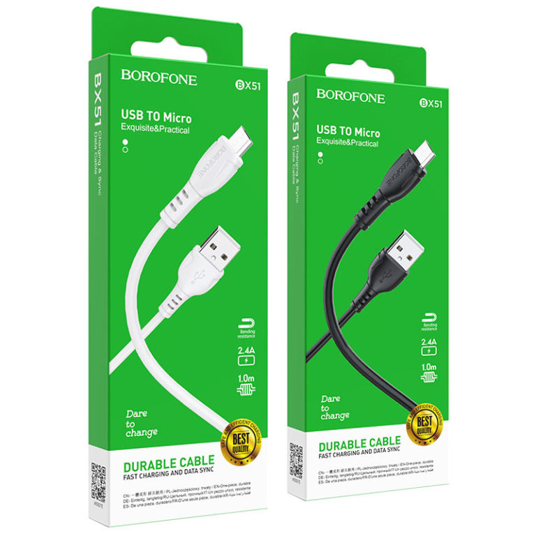 Шнур шт.microUSB-шт.USB 2,4А 1м Borofone BX51 черный