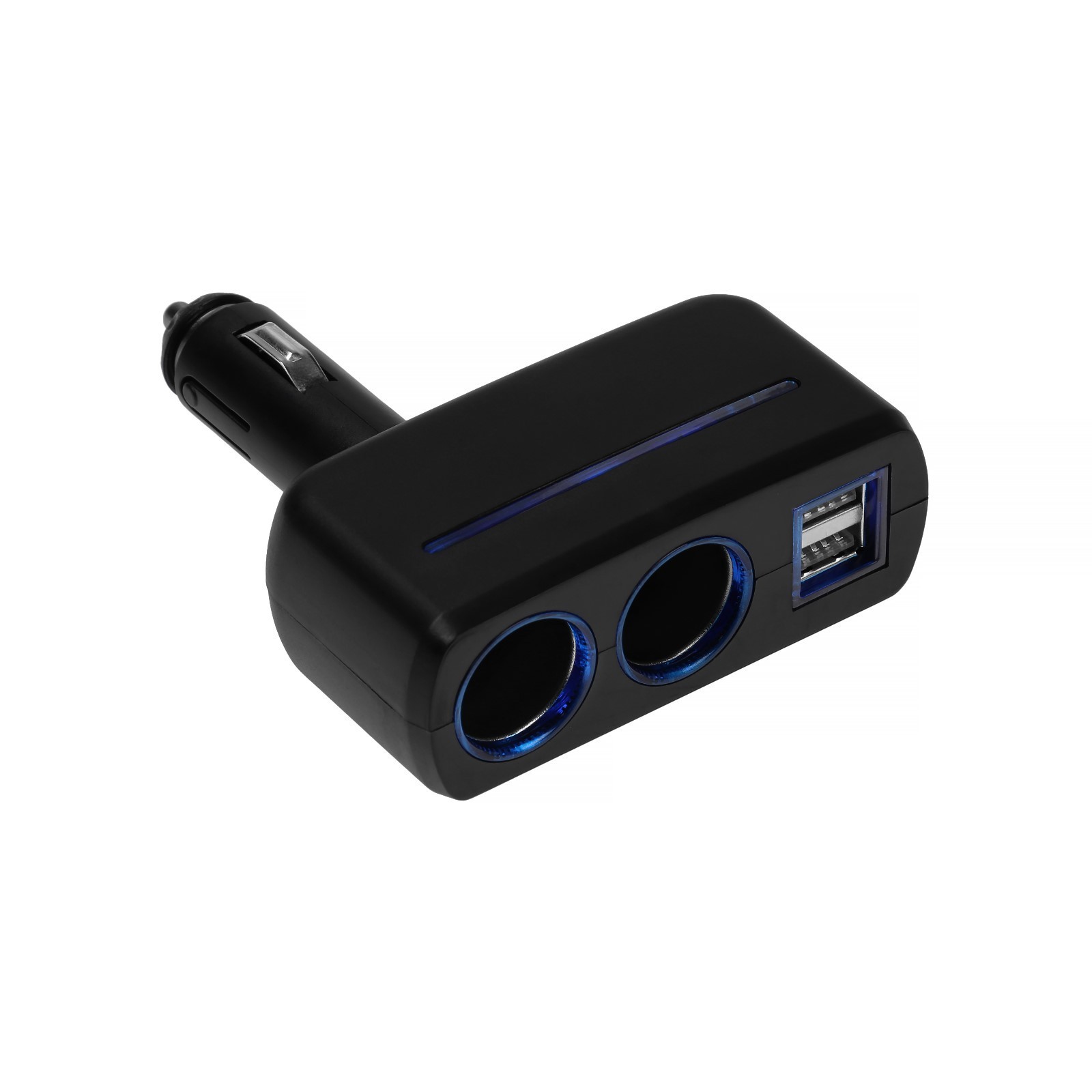 Переходник прикуривателя на 2 гнезда + 2гн.USB, 12/24V, 100Вт, с подсветкой