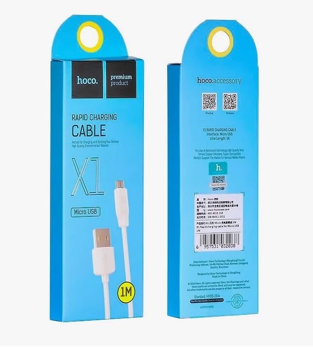 Шнур шт.microUSB - шт.USB Hoco X1, 2,4A, 1м белый
