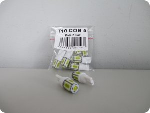 Автолампа светодиодная Т10 (W2,1-9,5d) белая 5 СОВ диодов (б/цокольная) 12V