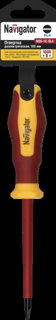 Отвертка 1000 В, диэлектрическая Navigator 71949 SL4*100мм шлицевая