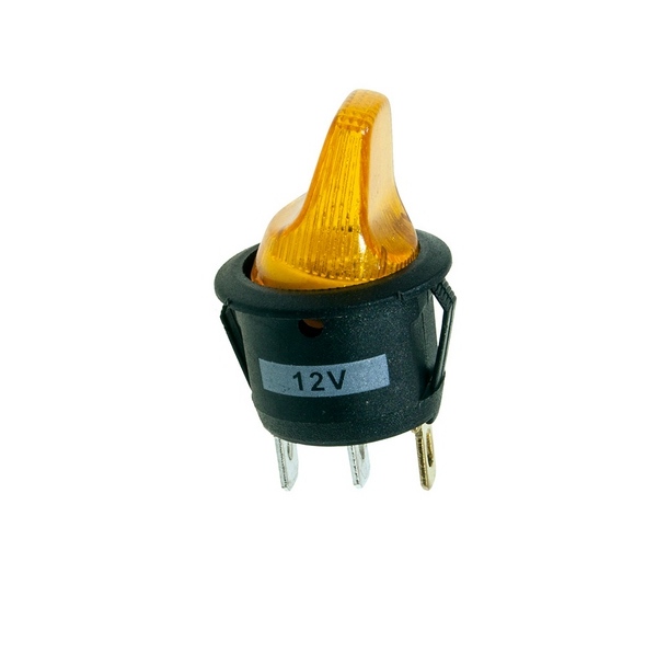 Переключатель  с подсветкой В-224D KCD1-201/CBN 3pin 3A 12V круглый клав-флажок