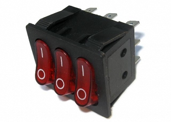 Переключатель с подсветкой 3 клав. IRS-3101-1C  9pin on-off 250V 15A, широкий