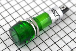 Лампочка индикатор. 110/220V пластик цилиндр 13,5мм, крепеж гайка уст 10мм