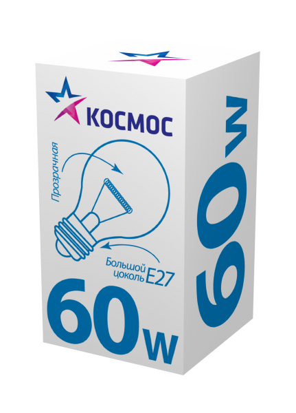 Лампа накаливания /минишар КОСМОС 230В 60Вт Е27 прозрачная
