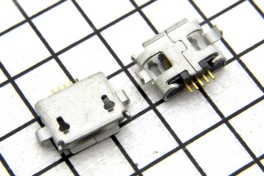 Гнездо micro USB B 5pin 2 ноги в плату выв.крепл. изогн. ниж крепл )( тип 6