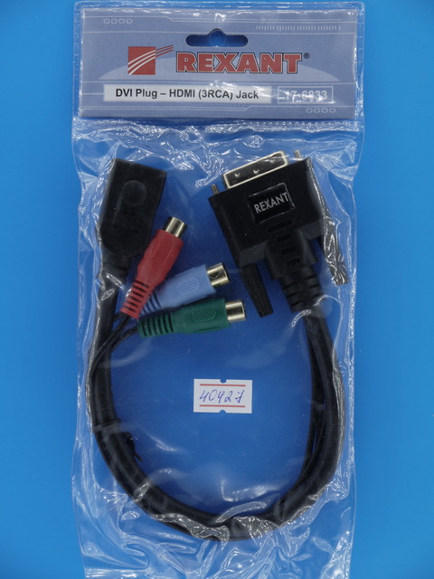 Переходник шт.DVI-I (24+5) --- гн.HDMI + гн.3RCA 17-6833