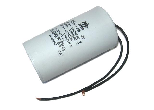 Конденсатор CBB-60 45*450 мкф/в  AC 50Hz 51*100мм гибкие выводы