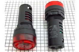 Звукоизлучатель (зуммер) электромеханический 220V, 75db AD16-22SM с красн сигнальным индикатором