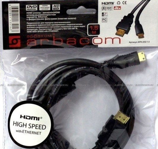 Шнур штHDMI-шт.mini HDMI 1,5м без ферритов APH-252