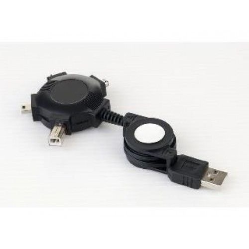 Кабель USB 2.0 рулетка AM/Bm+miniB5p+miniB4p A-USB4TO1 0,75м